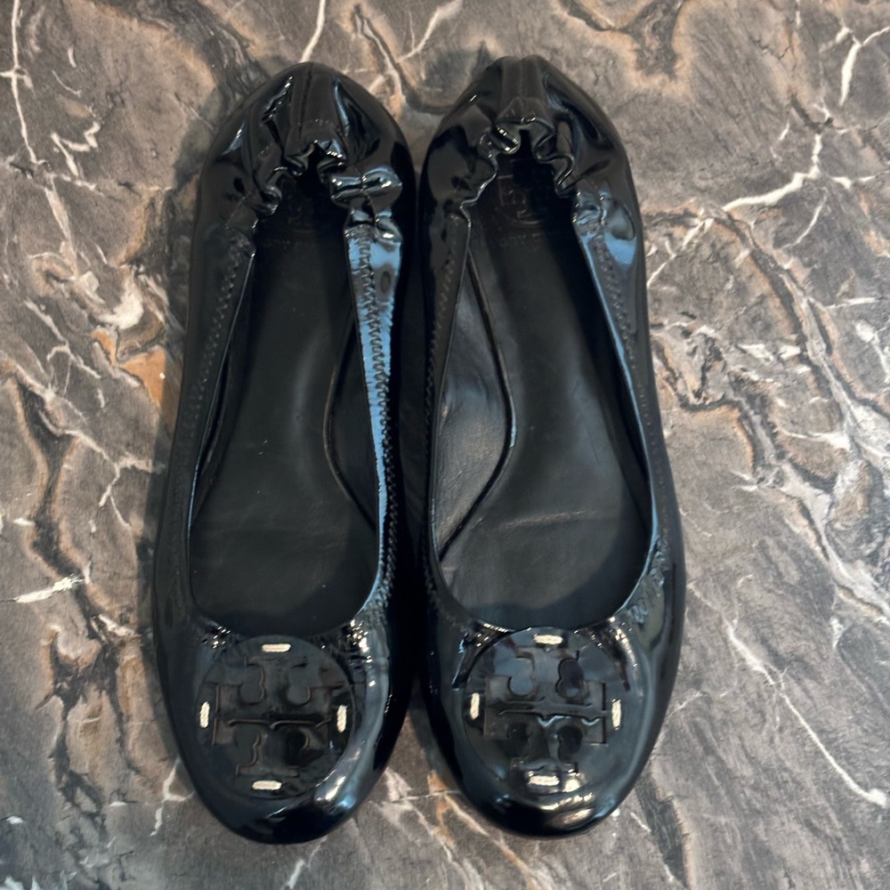 Tory Burch Black Patent Leather Ballerina Flats Size 10.5